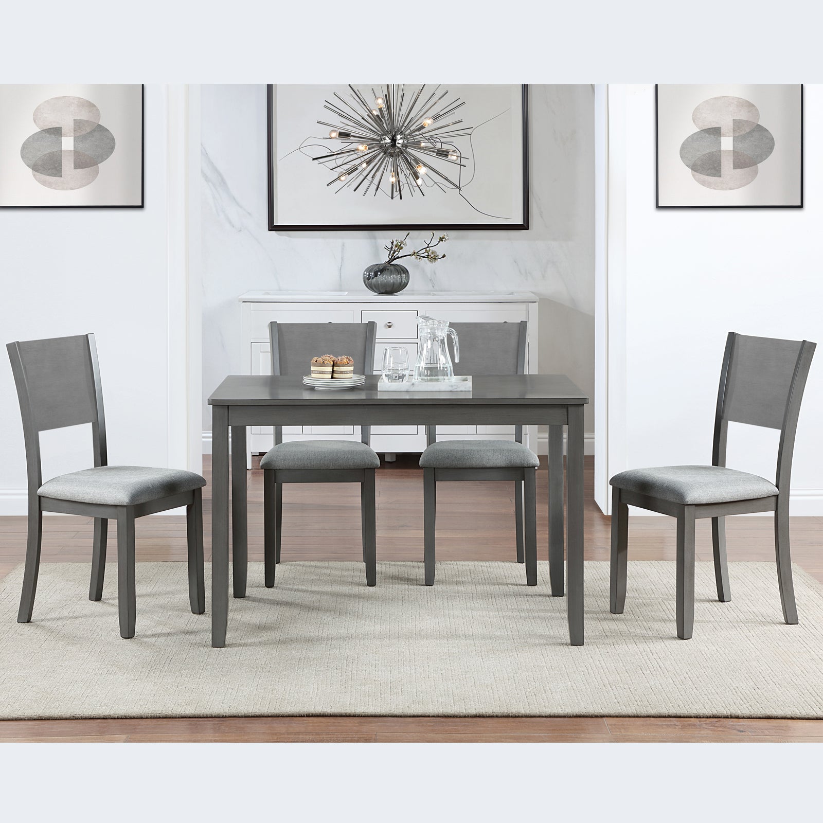 5 Pc Modern Dining Set w/Table & 4 Chairs, Gray