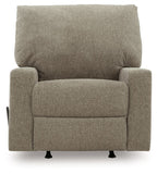Hemp-toned fabric recliner with high backrest and thick seat cushion