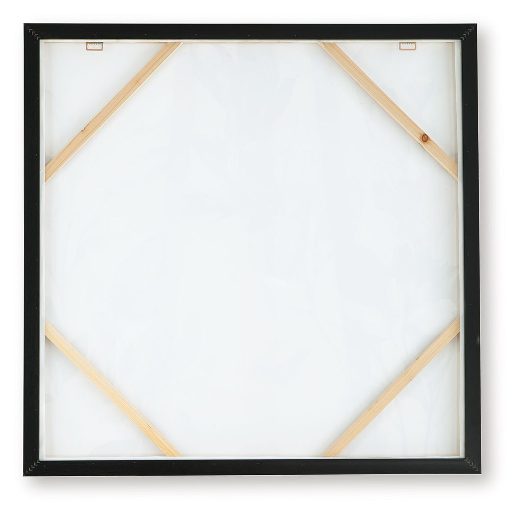 Square framed wall art backing with hexagon wood supports and black outer border.