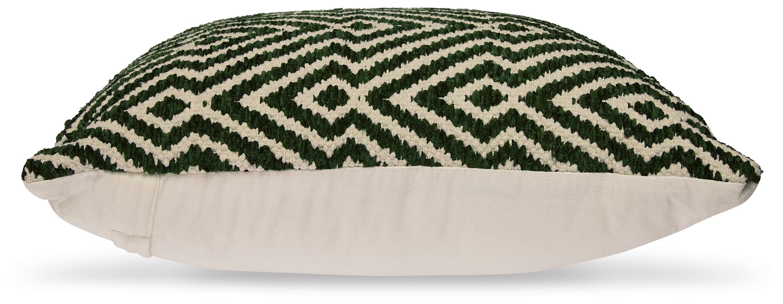 Digover green patterned pillow with cream backing and textured fabric