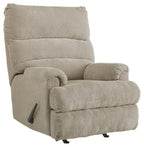 Dusk fabric rocking recliner chair with padded armrests and rounded backrest