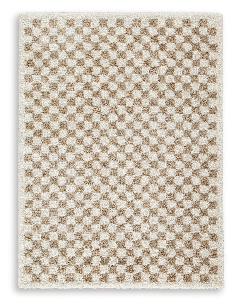 Beige rug sample with tighter small square check pattern