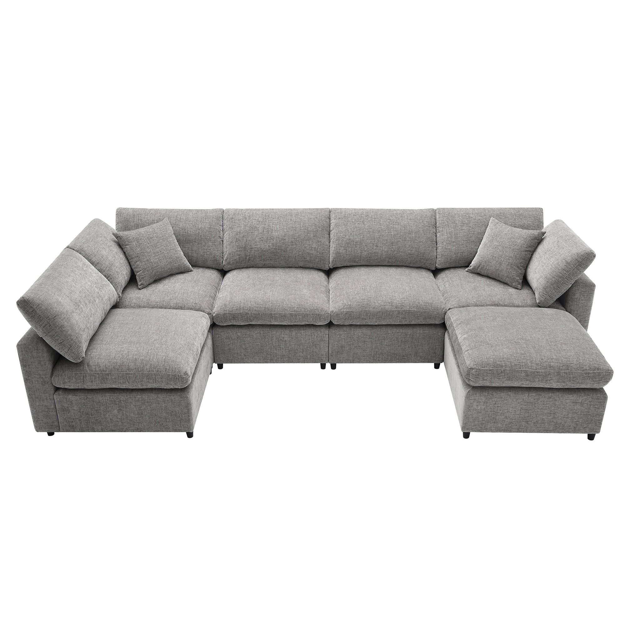 Modern Modular Cloud Sleeper Sofa U-Shaped Ottoman Chenille
