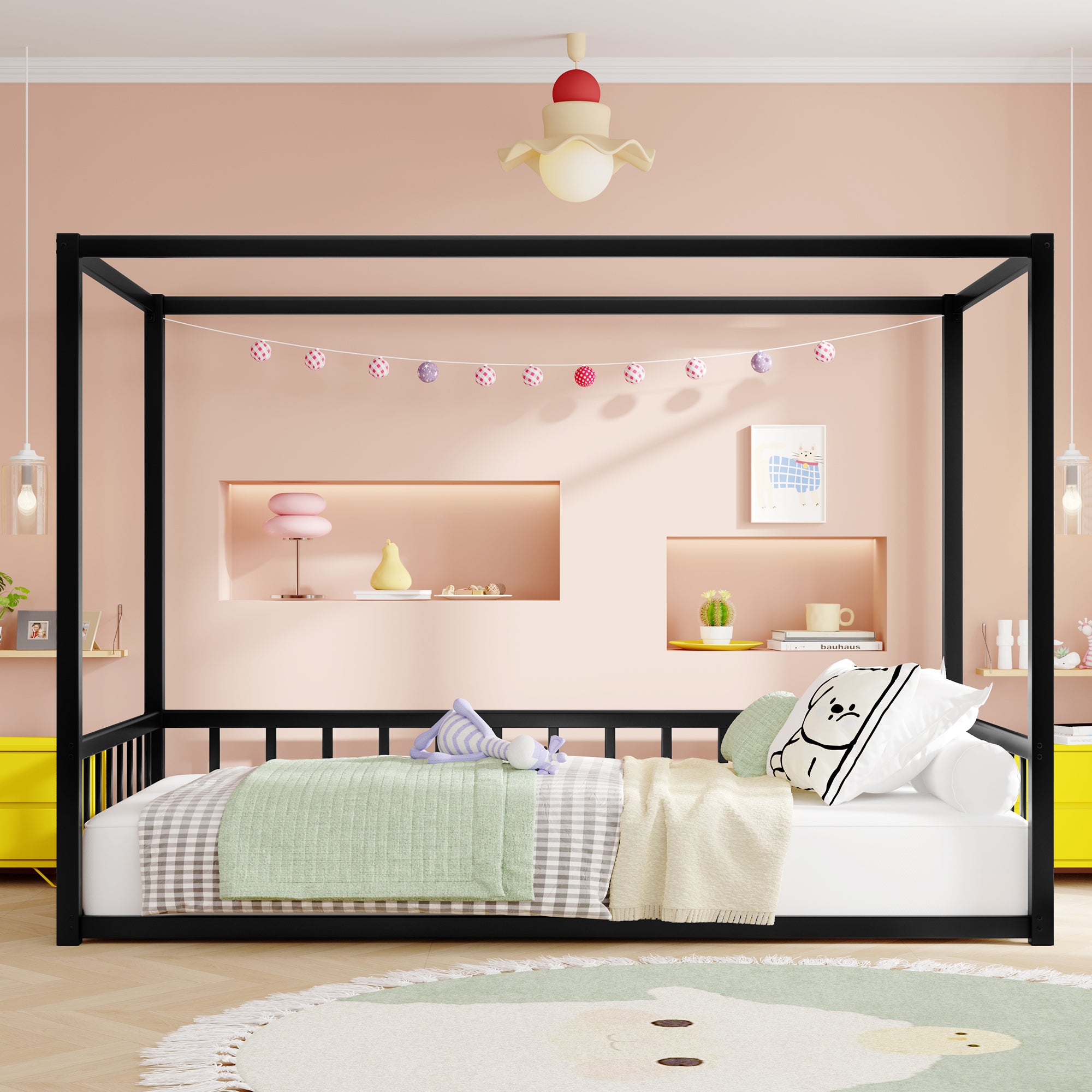 Black Twin/Double Bed Frame w/ Guardrails
