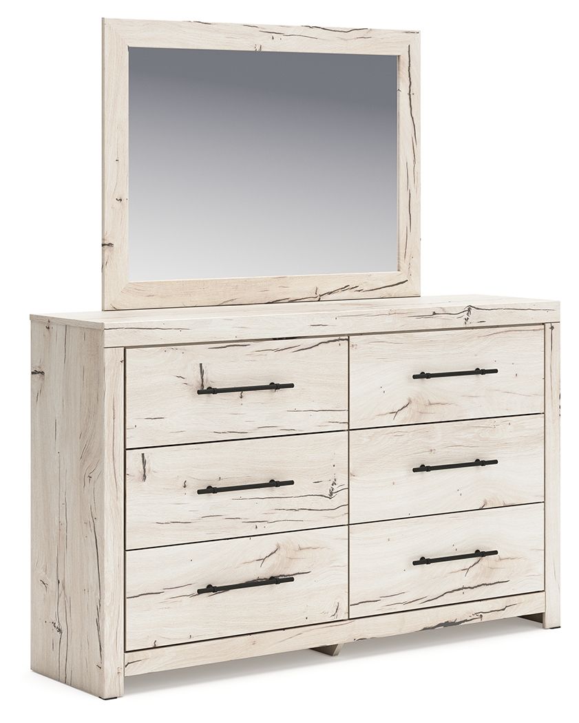 Beige panel bedroom set dresser with mirror and four drawers