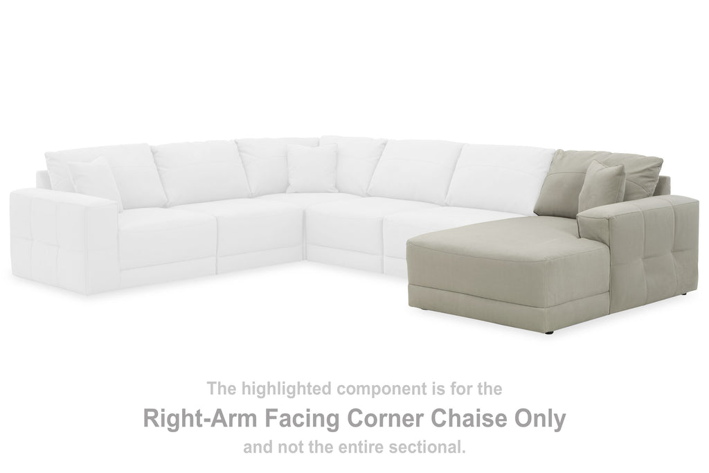 Gray right-arm facing corner chaise section with padded chaise and back cushions