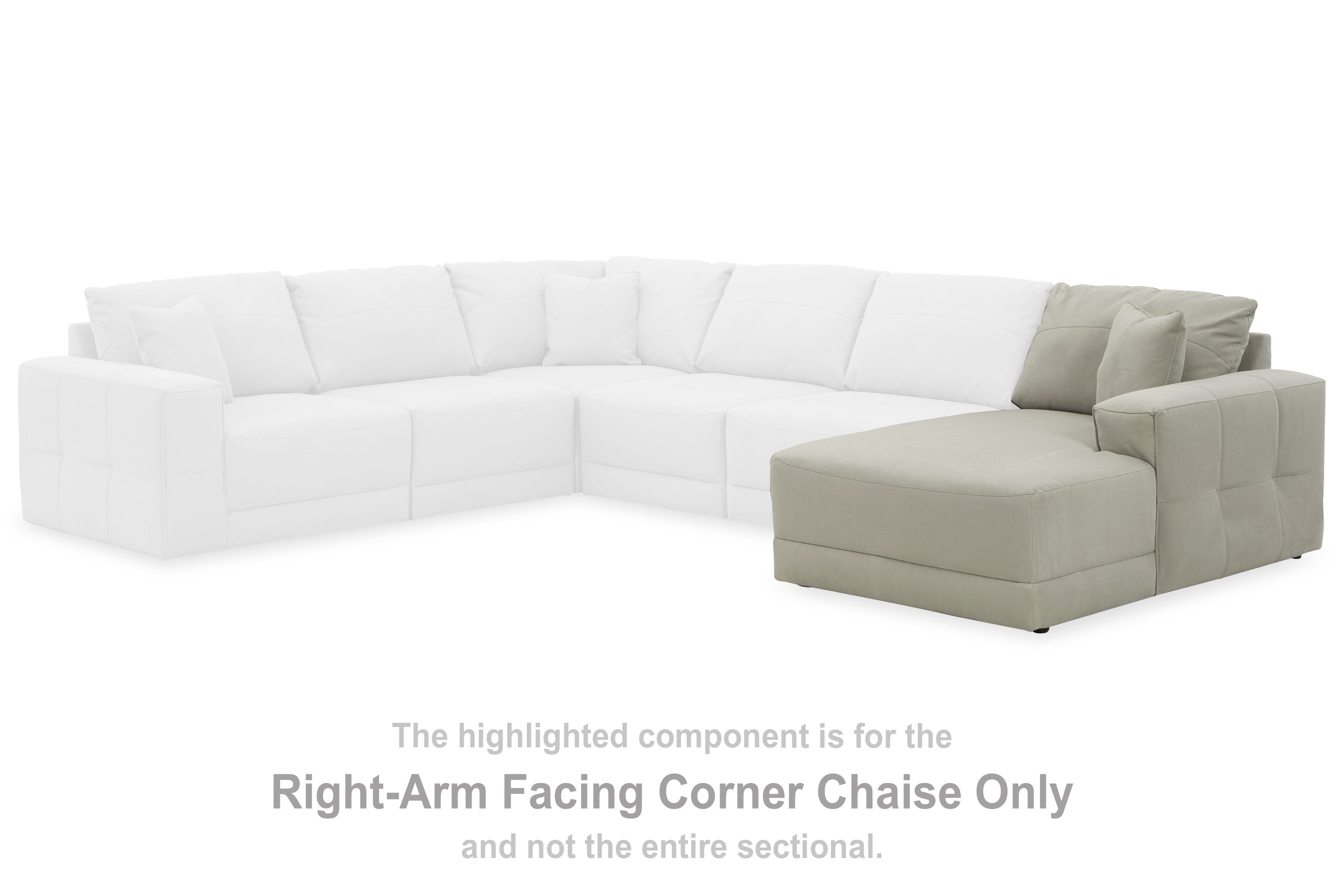 Gray right-arm facing corner chaise section with padded chaise and back cushions
