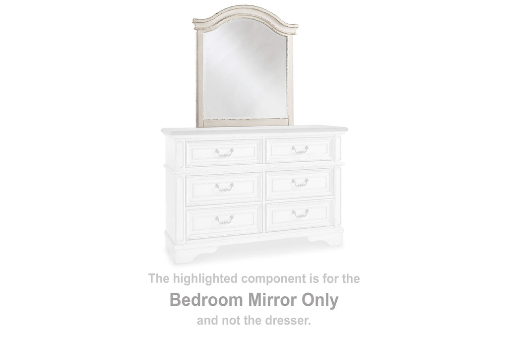 Youth mirror with arched chipped white frame and reflective glass
