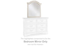 Youth mirror with arched chipped white frame and reflective glass