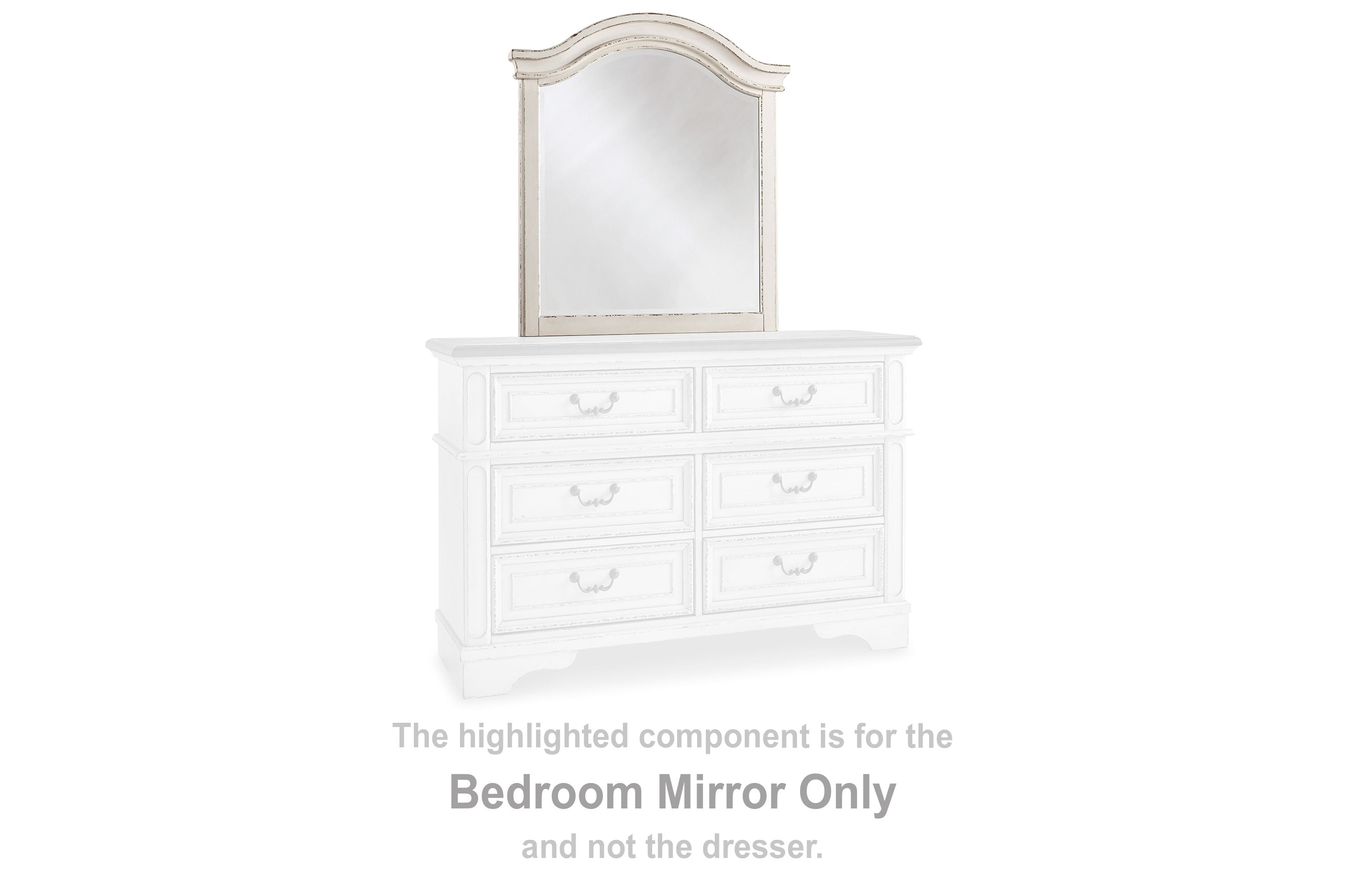 Youth mirror with arched chipped white frame and reflective glass