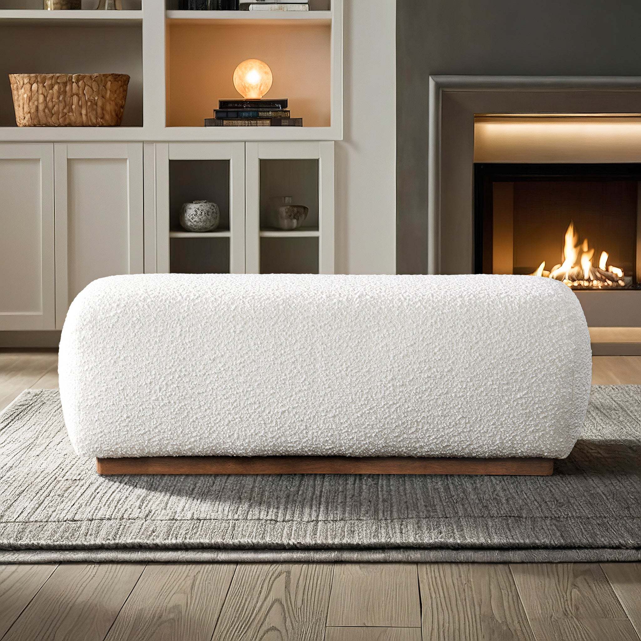 Kelvin Ivory Boucle Bench: Chic Modern Entryway & Living Room Seat