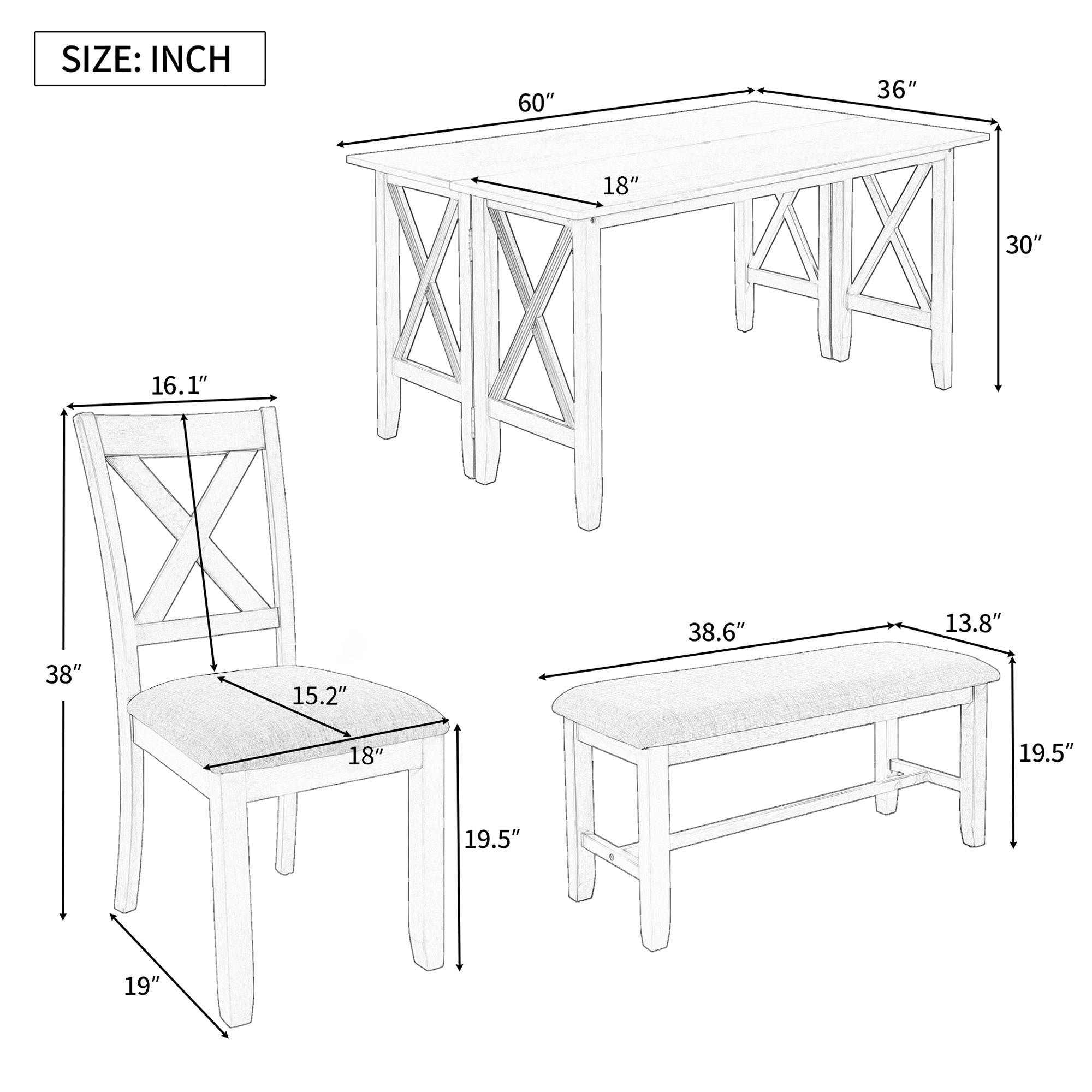 6-Pc Dining Set, Foldable Table & Bench (Espresso)