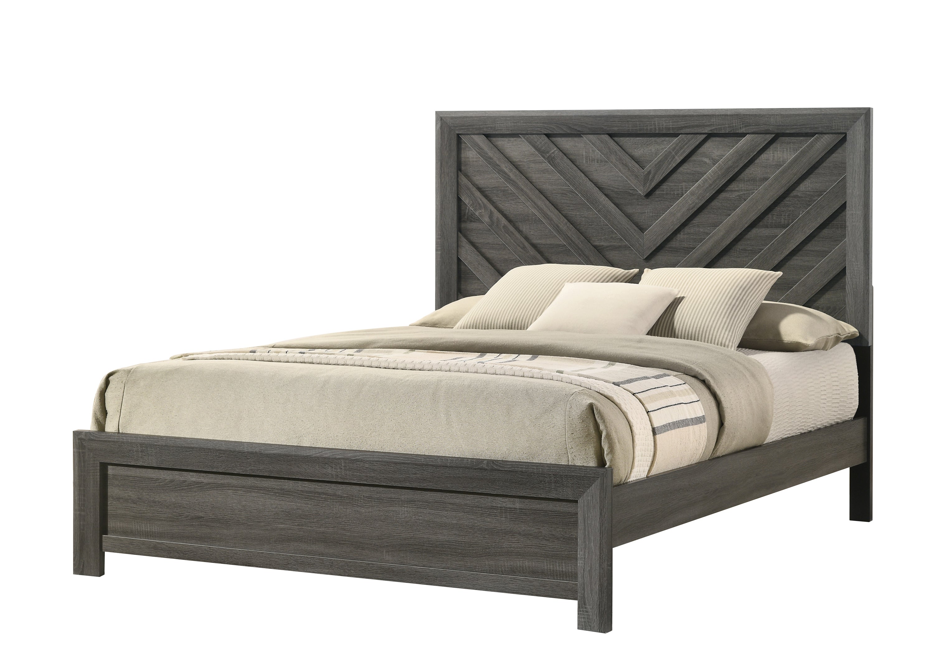Rustic Gray Twin Bed Wooden Youth Bedroom Furniture Chevron Pattern
