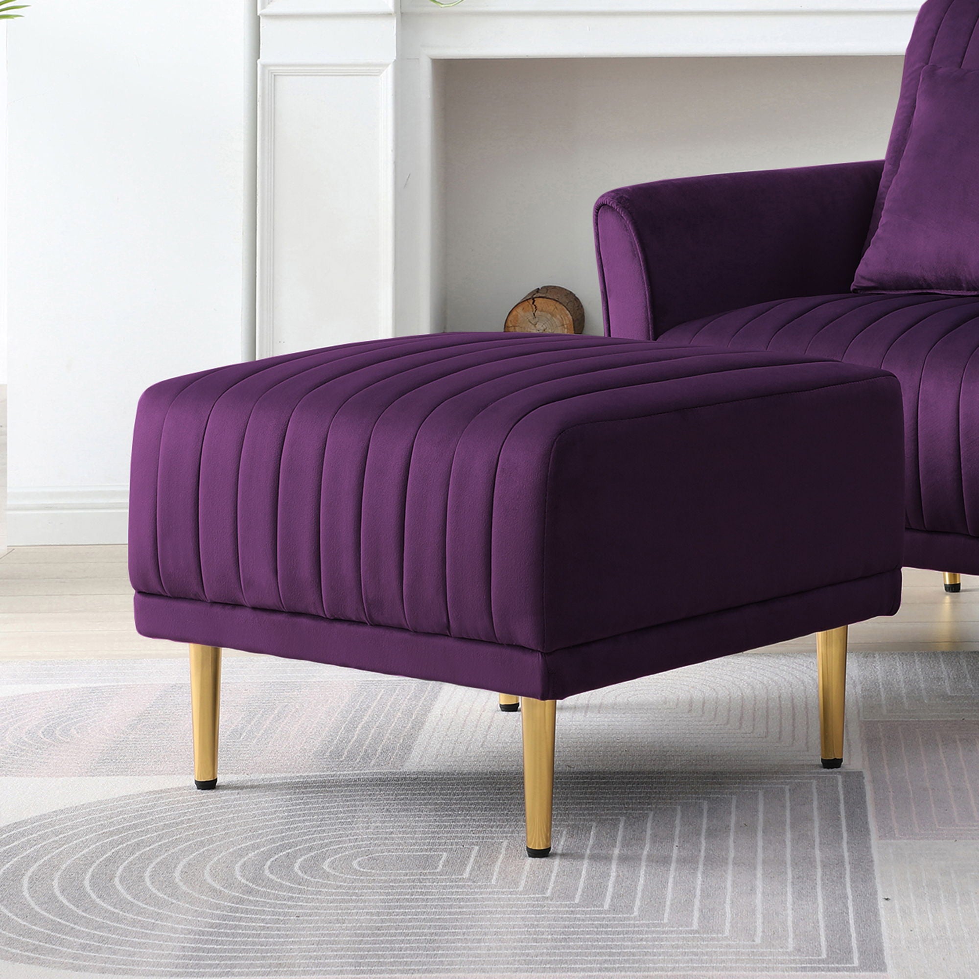 Purple Velvet Ottoman For Modular Sectional Living Room Sofa Or Chair