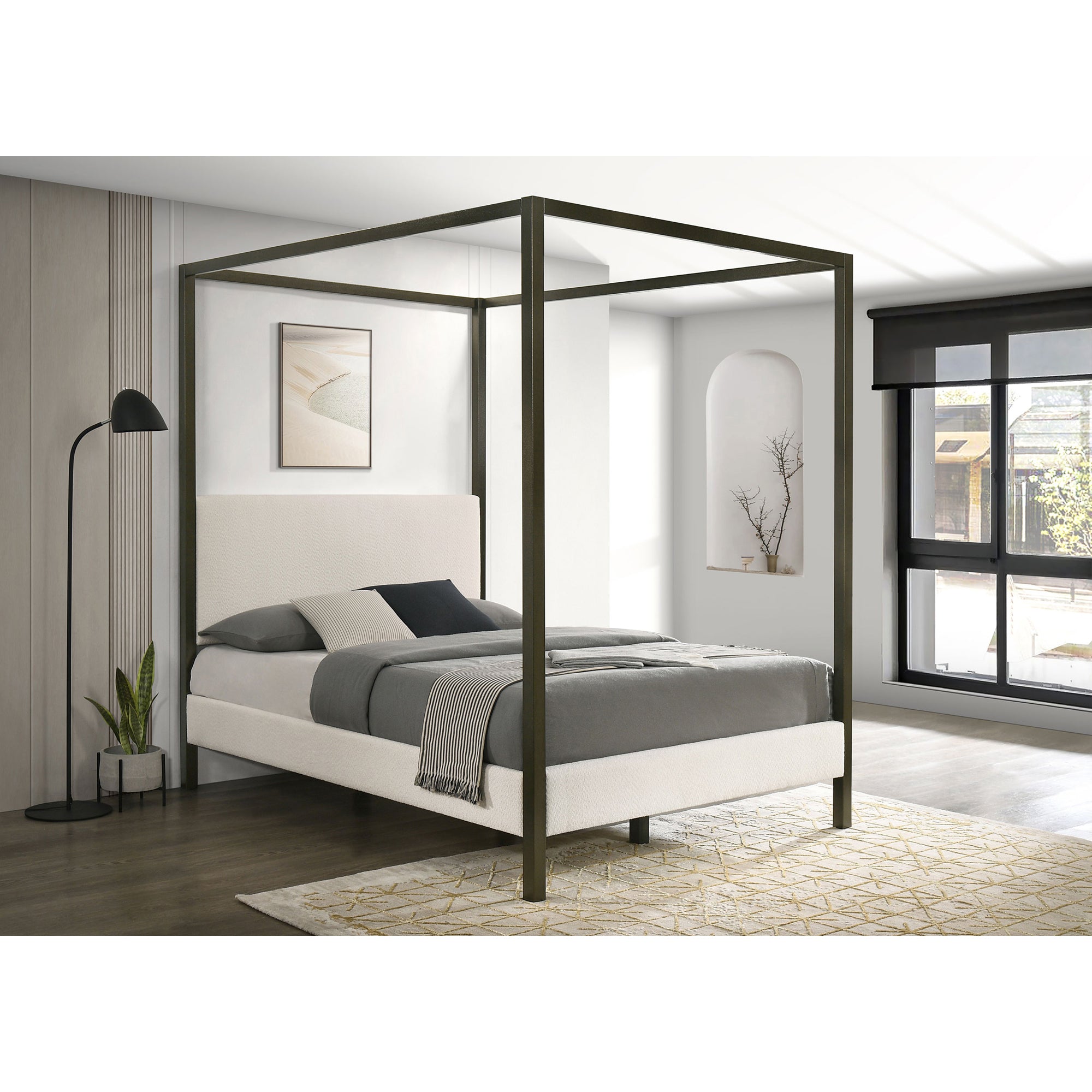 Mellie Vanilla Upholstered Queen Canopy Bed