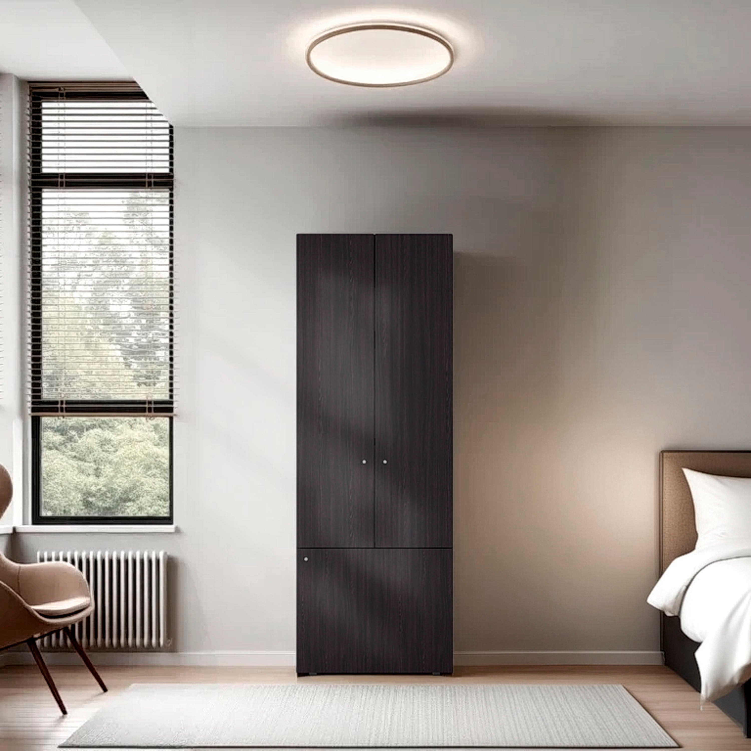 Tolleson 3-Door Wenge Wardrobe Cabinet | Bedroom Armoire