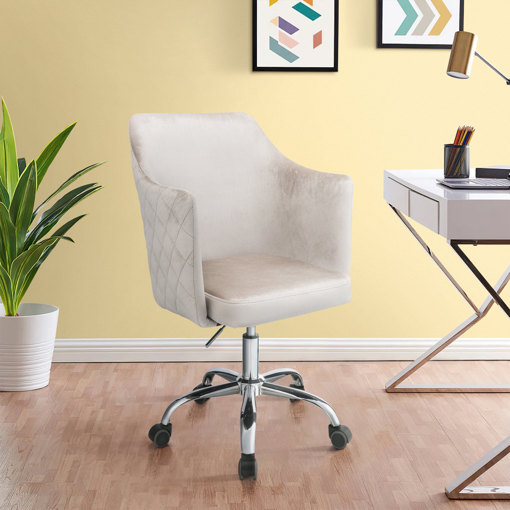 Champagne & Chrome Swivel Chair | Chic Office Seating