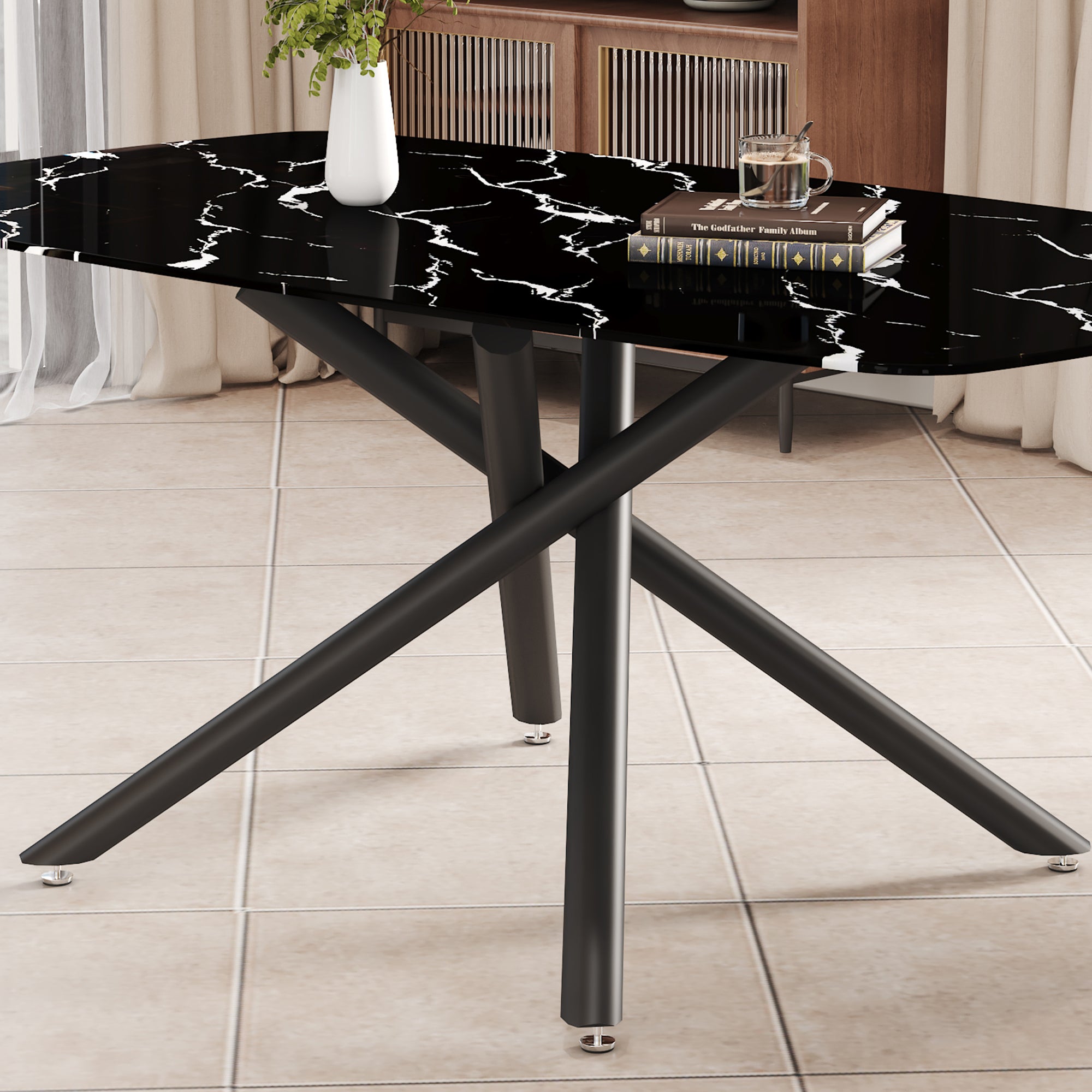 9-Piece Dining Set with Marble-Like Table & 8 Chairs