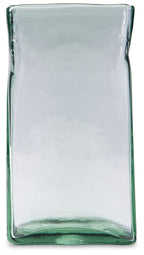Taylow green-tinted glass vase with thick base and wide square top