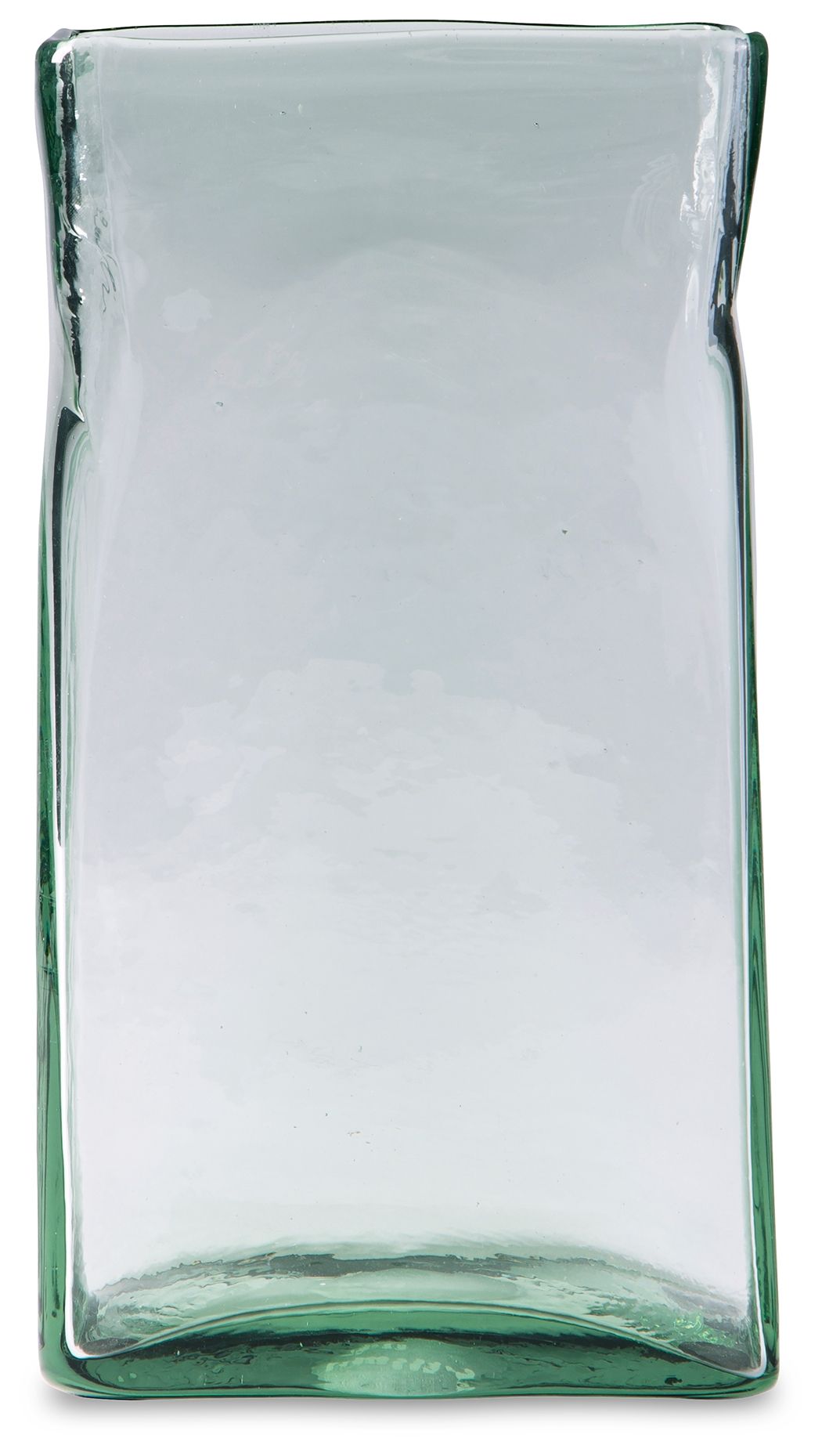Taylow green-tinted glass vase with thick base and wide square top