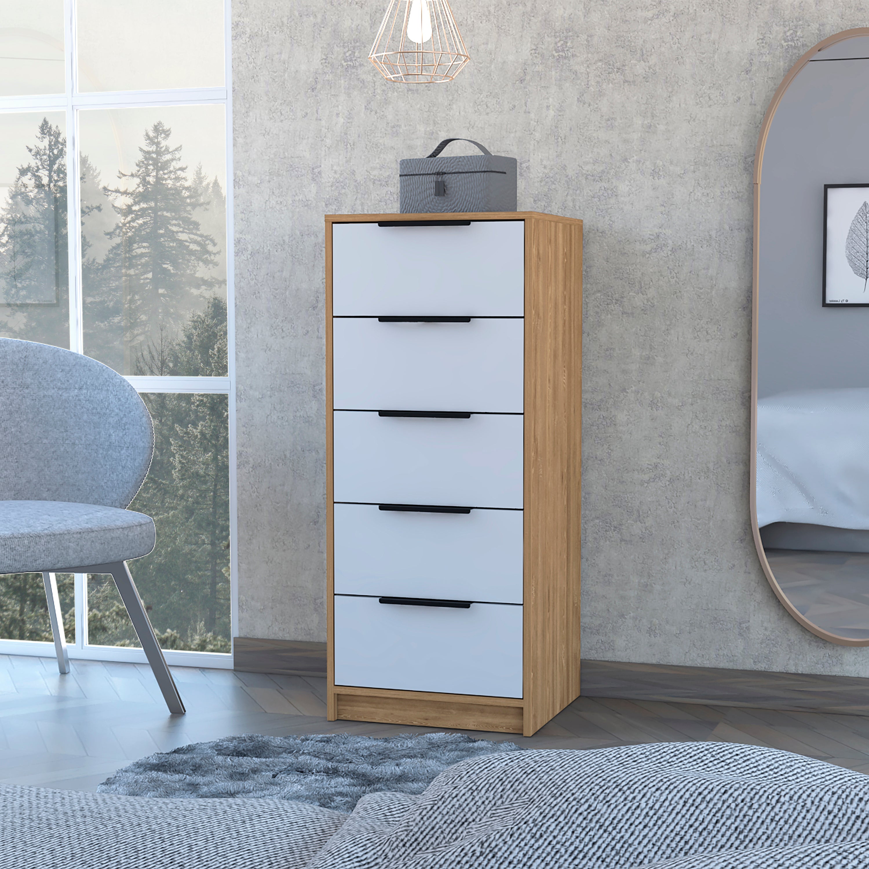 Kaia 5-Drawer Vertical Dresser - White/Pine Storage Solution