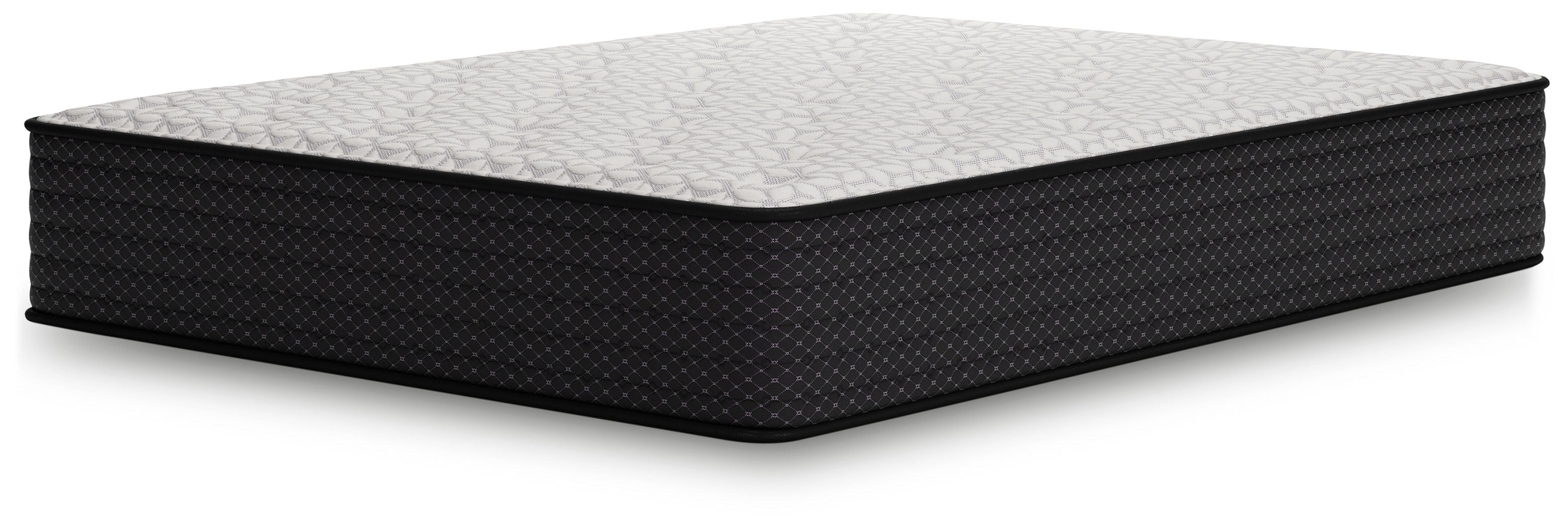 Black plush mattress with quilted fabric cover and neat edge stitching