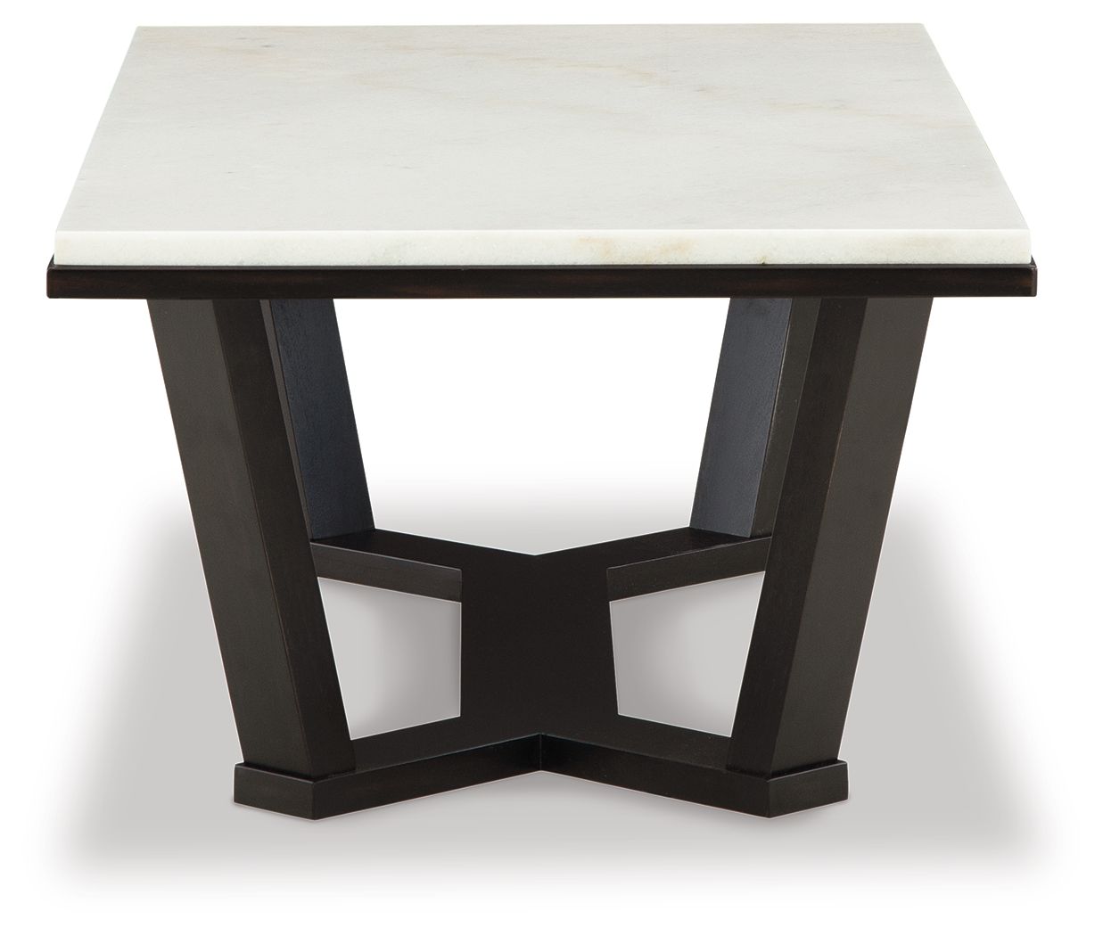 Rectangular cocktail table, white tabletop with dark espresso apron and legs