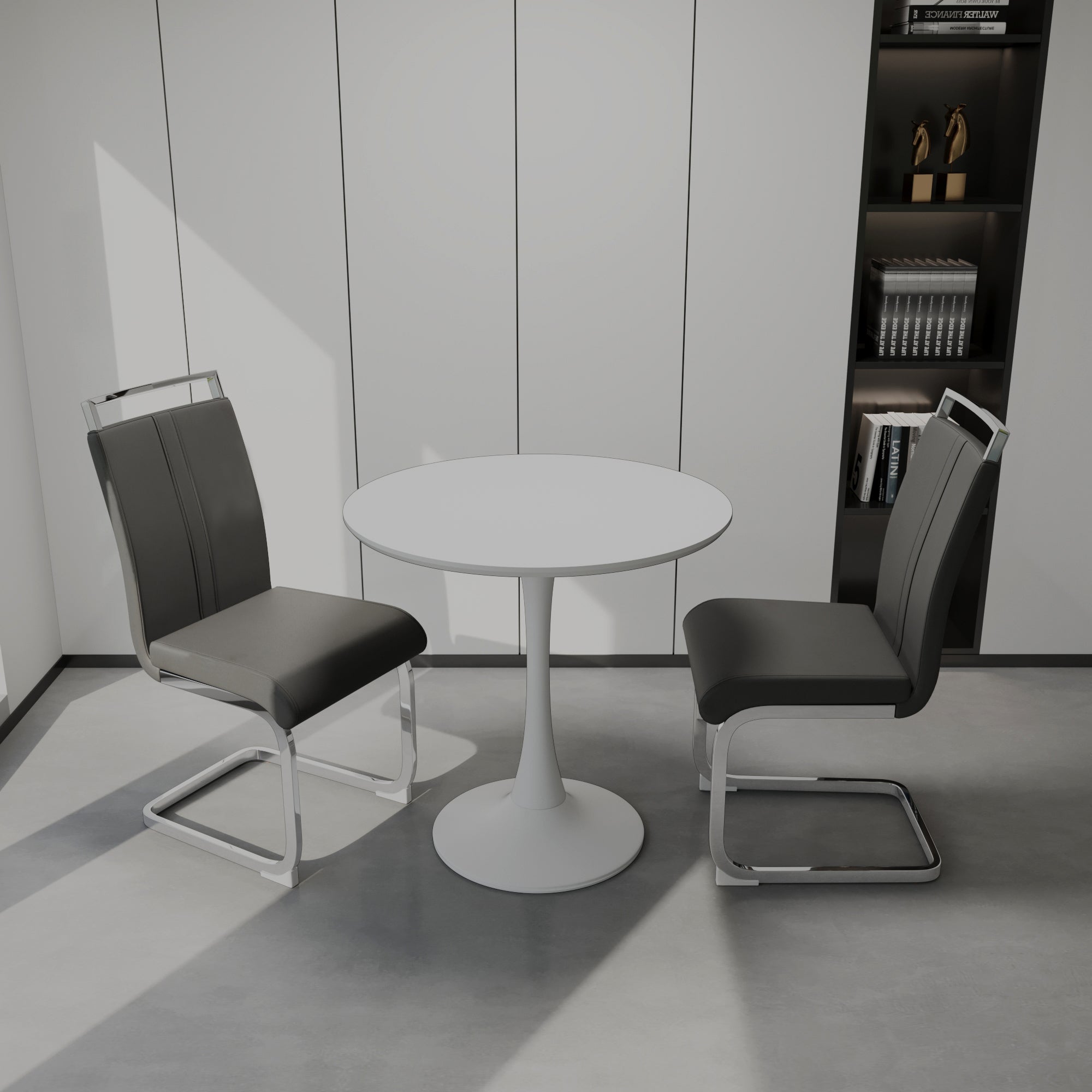 Tulip Dining Table Set, 31.5" White Round Table & 2 Chairs