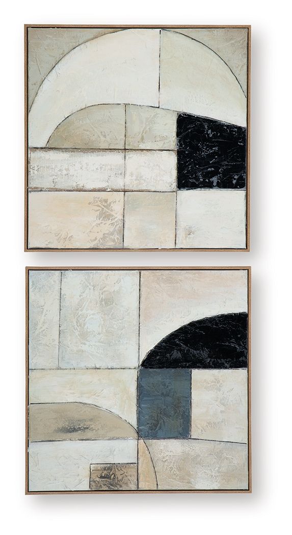Wall art set of 2 framed abstract square prints in tan, taupe, and black