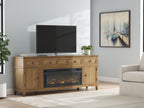 Sharlance - 81" TV Stand With Electric Infrared Fireplace Insert - Light Brown