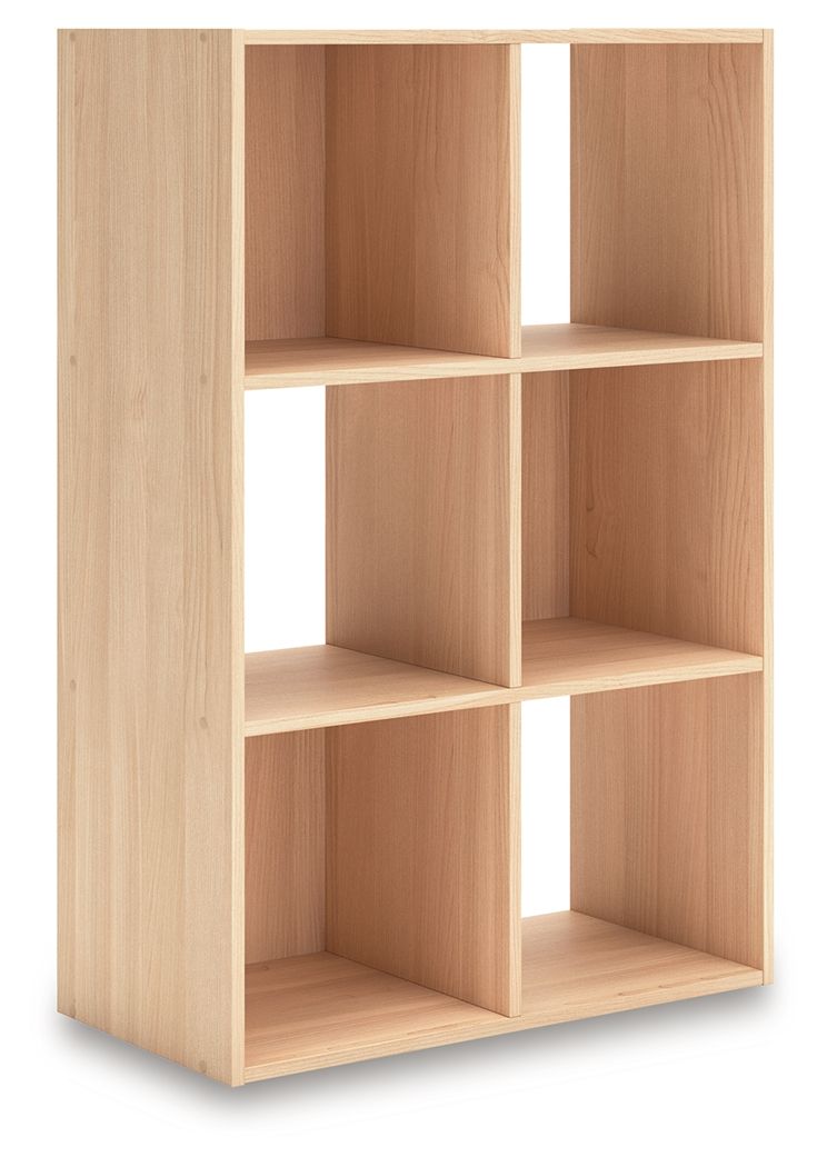 Piperton cube organizer in beige wood with 6 open cube compartments.
