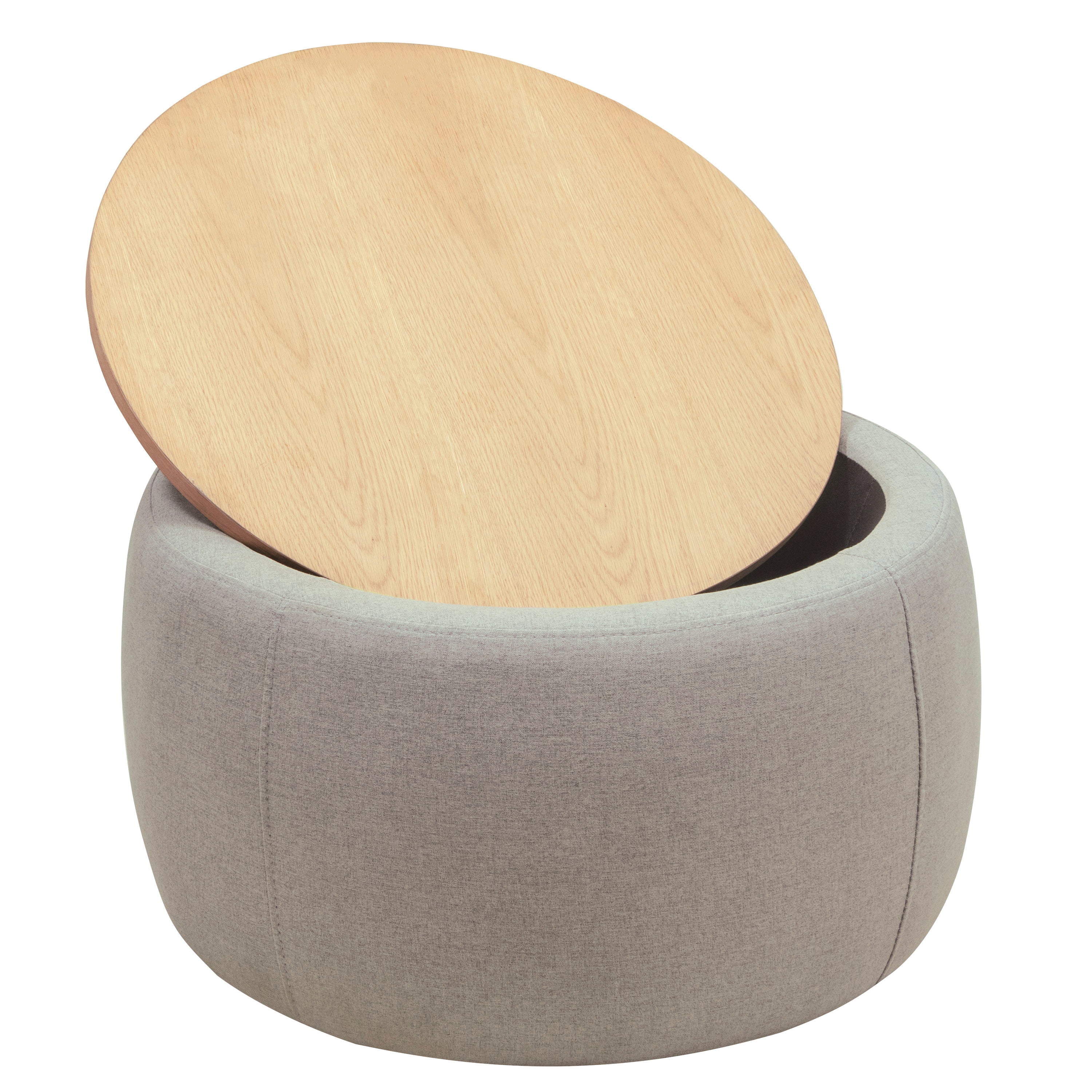 Round Storage Ottoman, 2 In 1 Function, Work As End Table And Ottoman, Gray (25.5" X25.5" X14.5" )