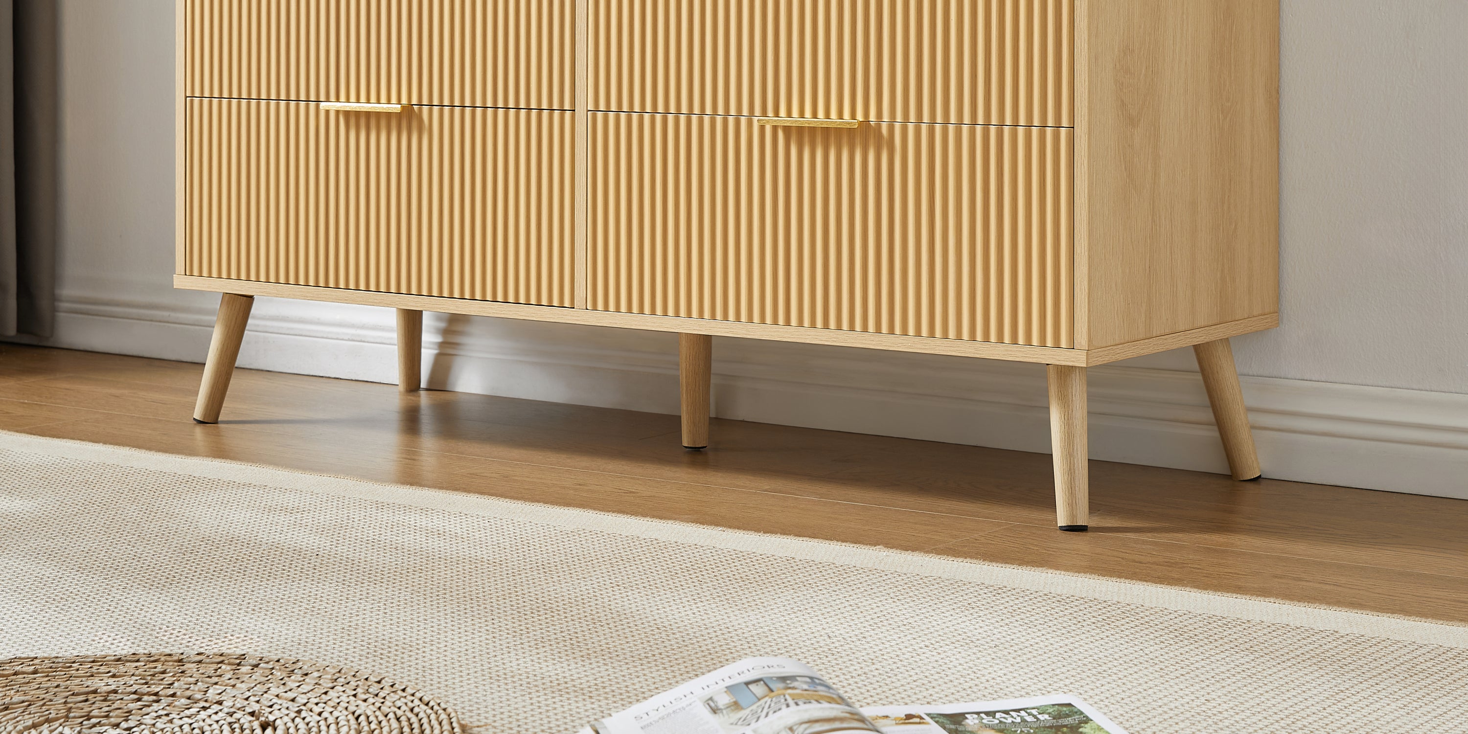Wavy Drawer Dresser - 6 Drawers - Natural Wood