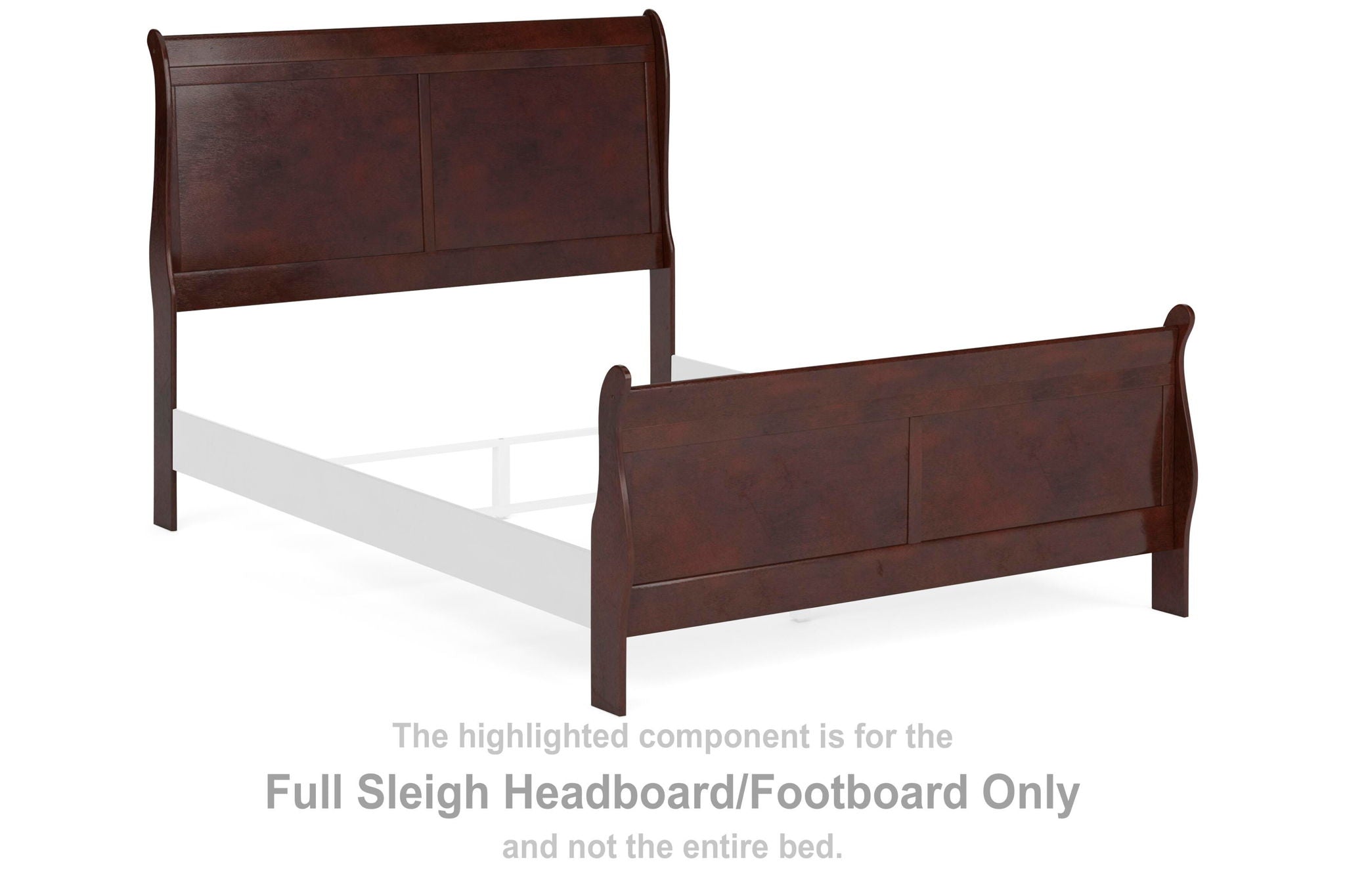 Reddish brown bed headboard and footboard, panel style