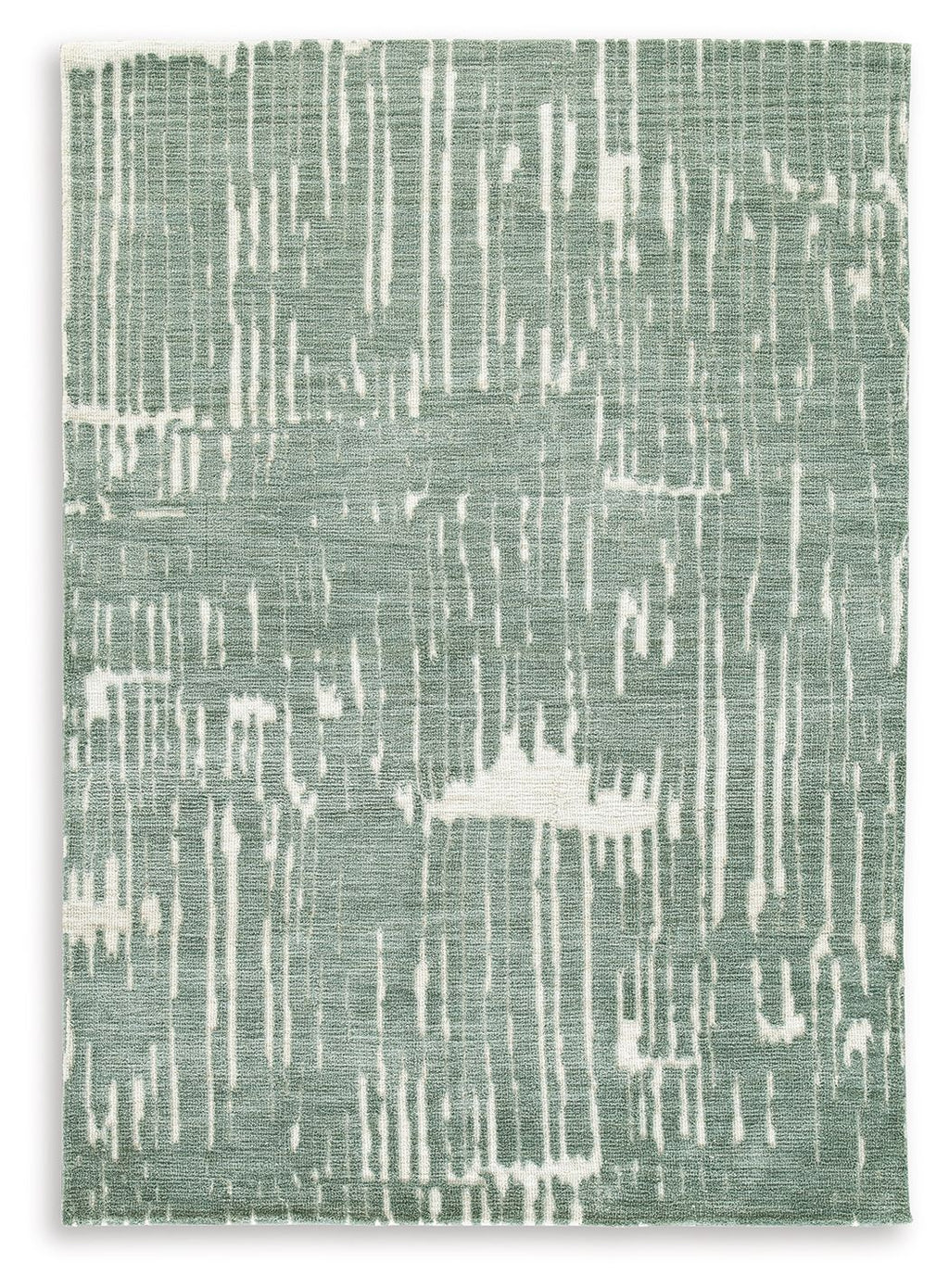 Light blue abstract area rug with distressed pattern, flat weave look