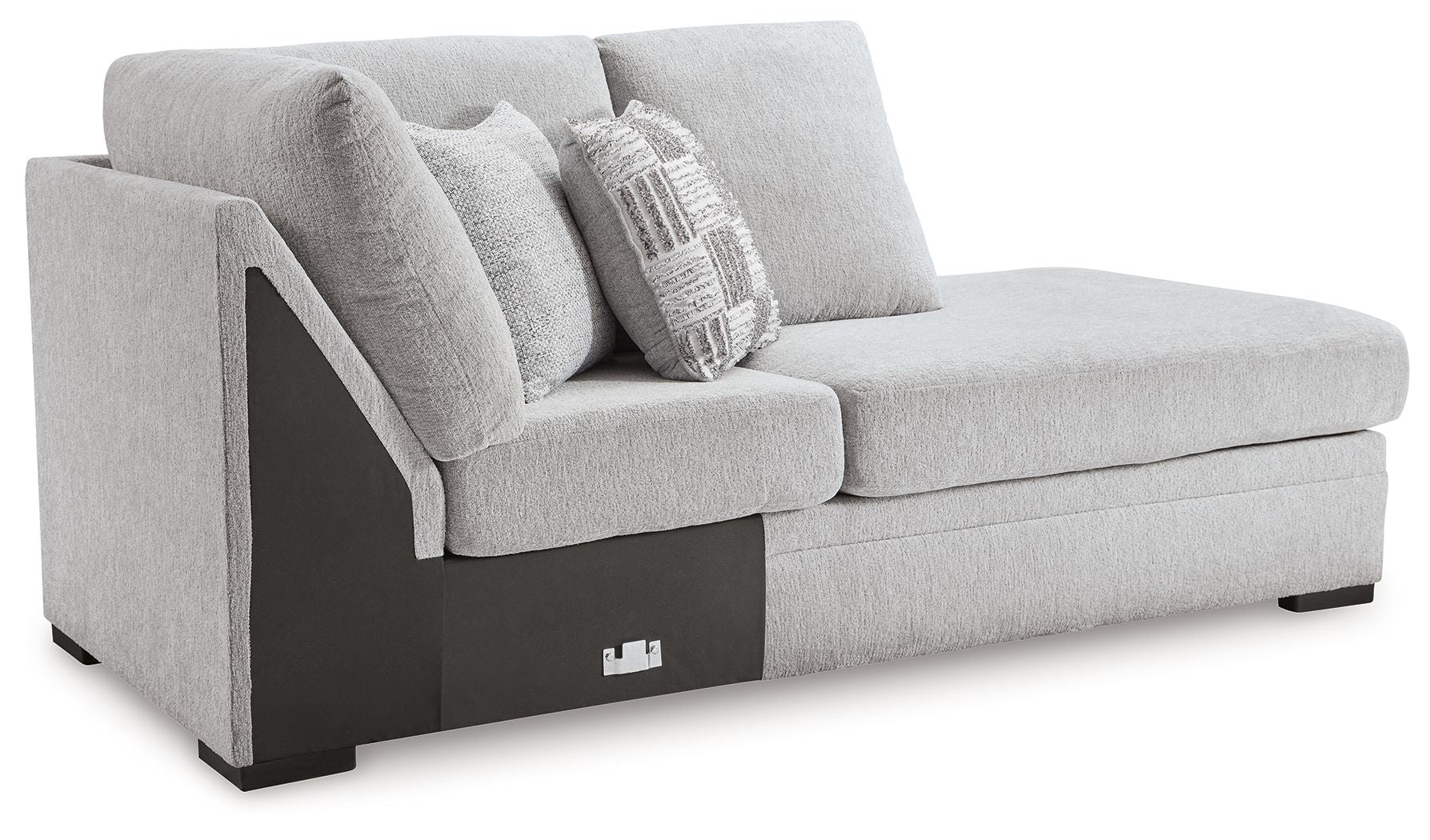 Gabyleigh corner chaise sofa, light gray fabric with tufted seat and dark side panels