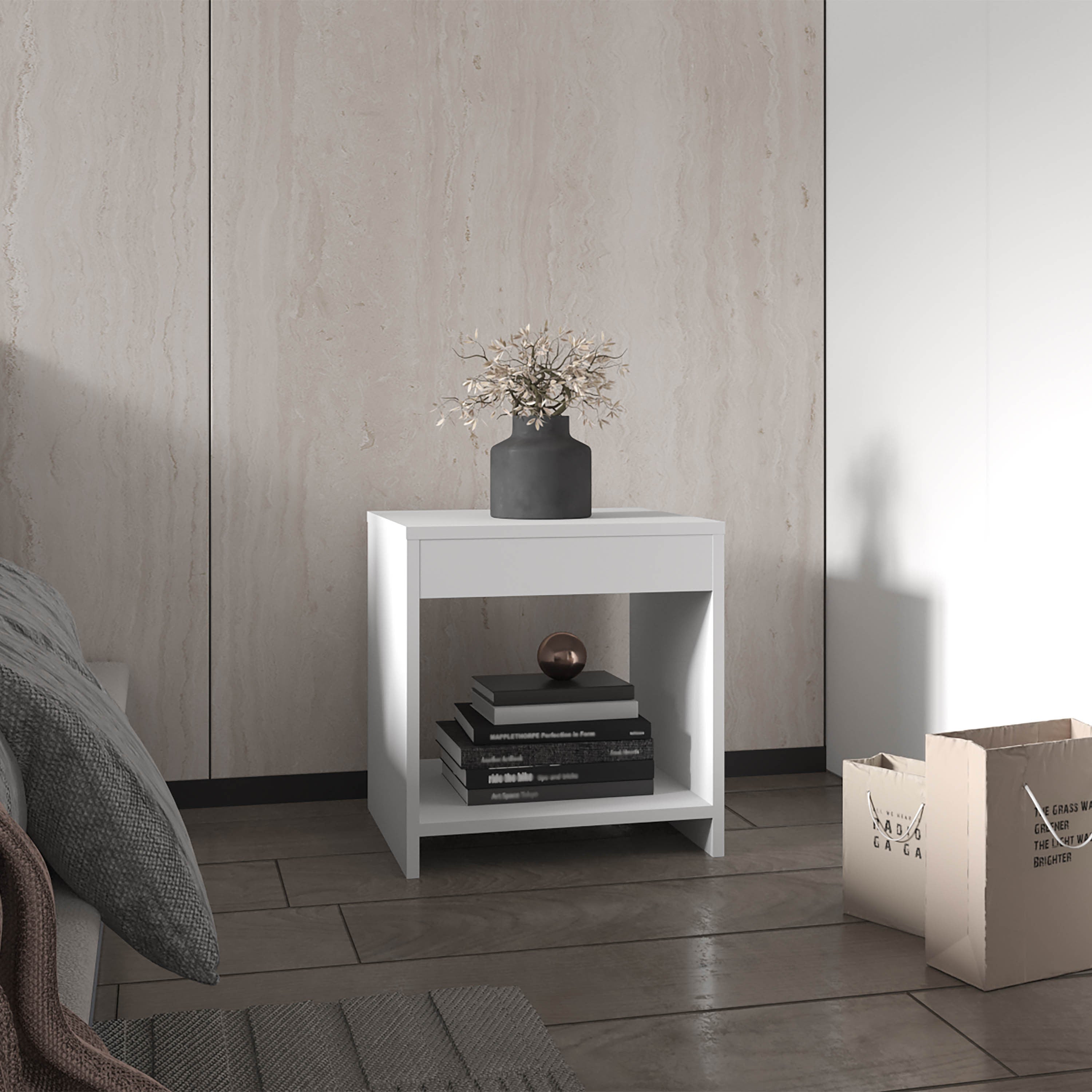 Chroma Minimalistic 16.5" Tall Nightstand with Open Shelf