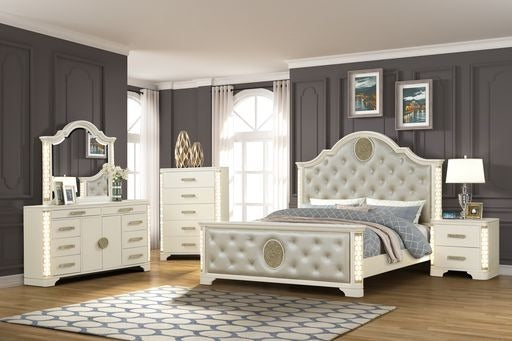 JASMINE Queen Beige Wood LED Bedroom Set 5PC - CA Inventory