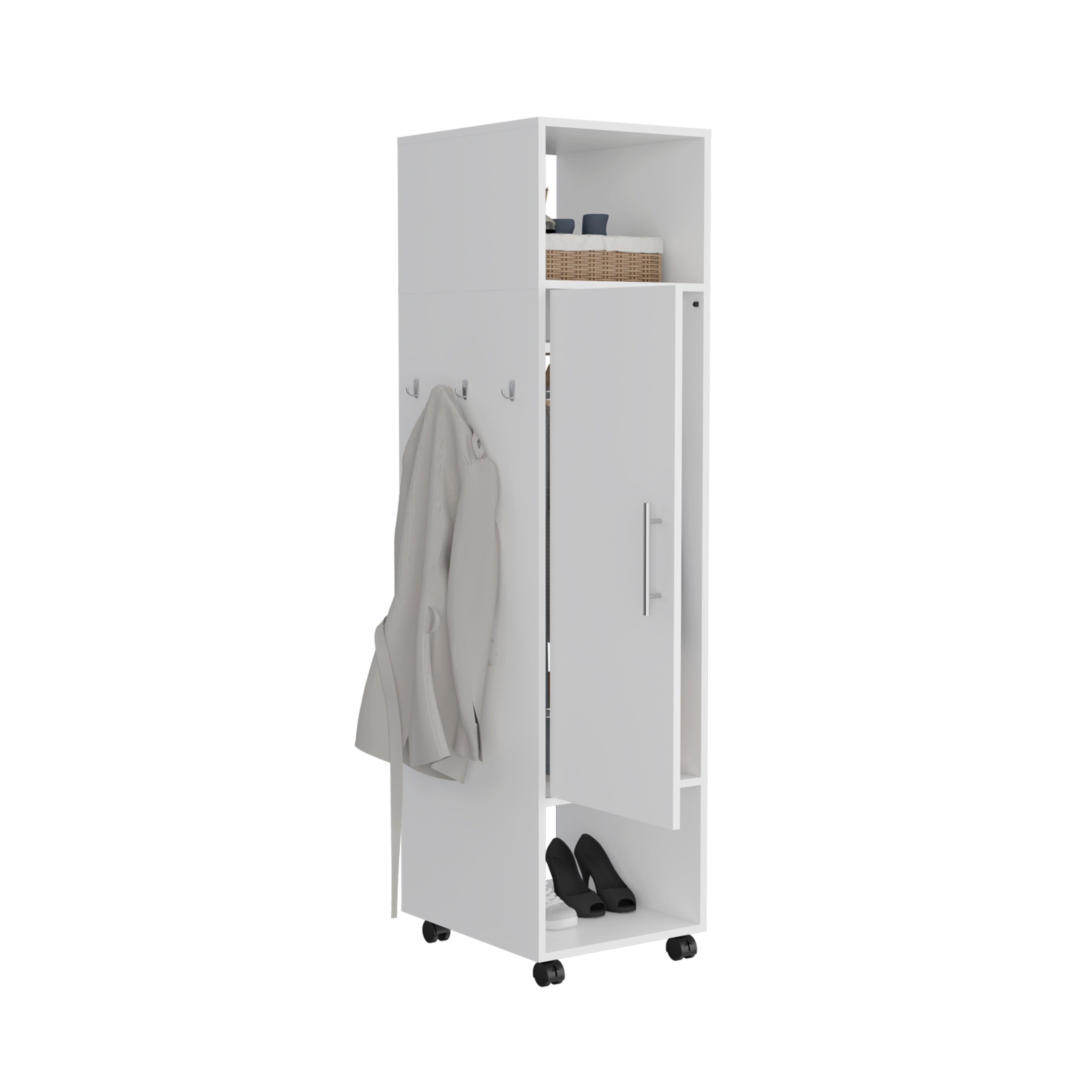 63" White Wardrobe Armoire w/ Mirror & Shelves