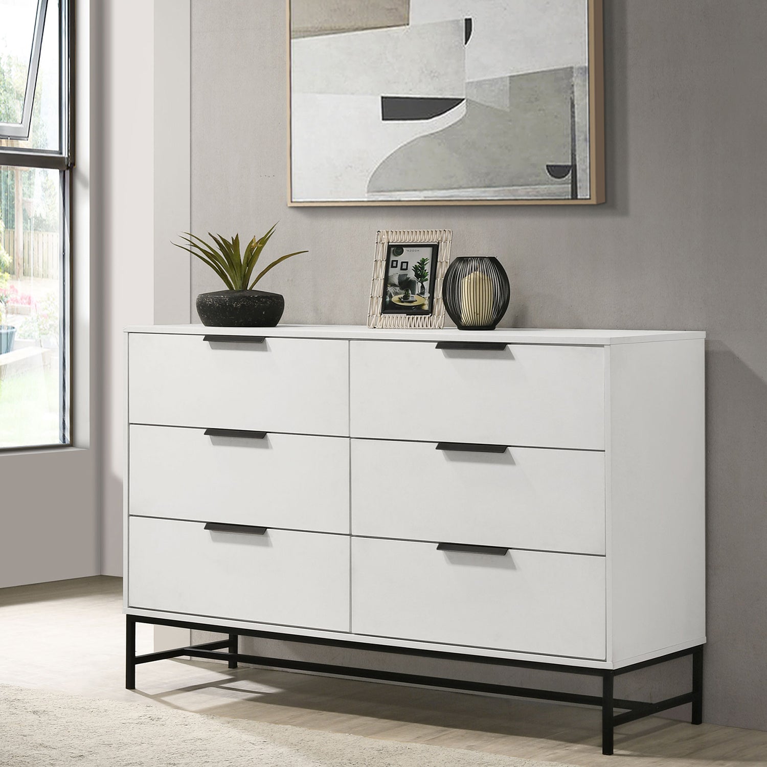 Taraval White 6-Drawer Dresser for Bedroom - Modern Storage