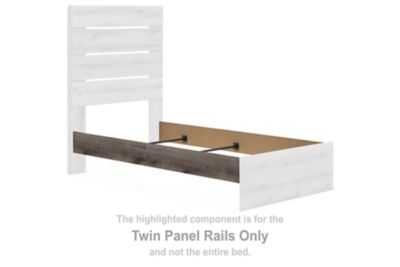 Twin panel rails with white panels and brown gray wooden frame