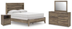 Elbrim panel bedroom set in dark brown: bed, nightstand, dresser, and mirror