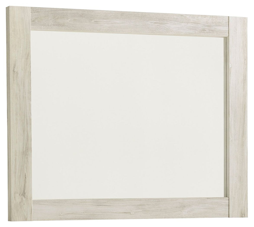 Whitewash wooden frame wall mirror with rectangular glass panel