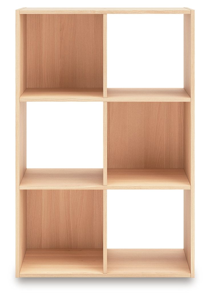 Light wood cube organizer with square open compartments in a 2x3 layout