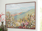 Pryorley framed wall art featuring a multicolor meadow landscape with hills