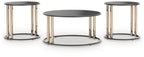 Round black occasional table set of 3 with dark glass tops and gold-finish legs
