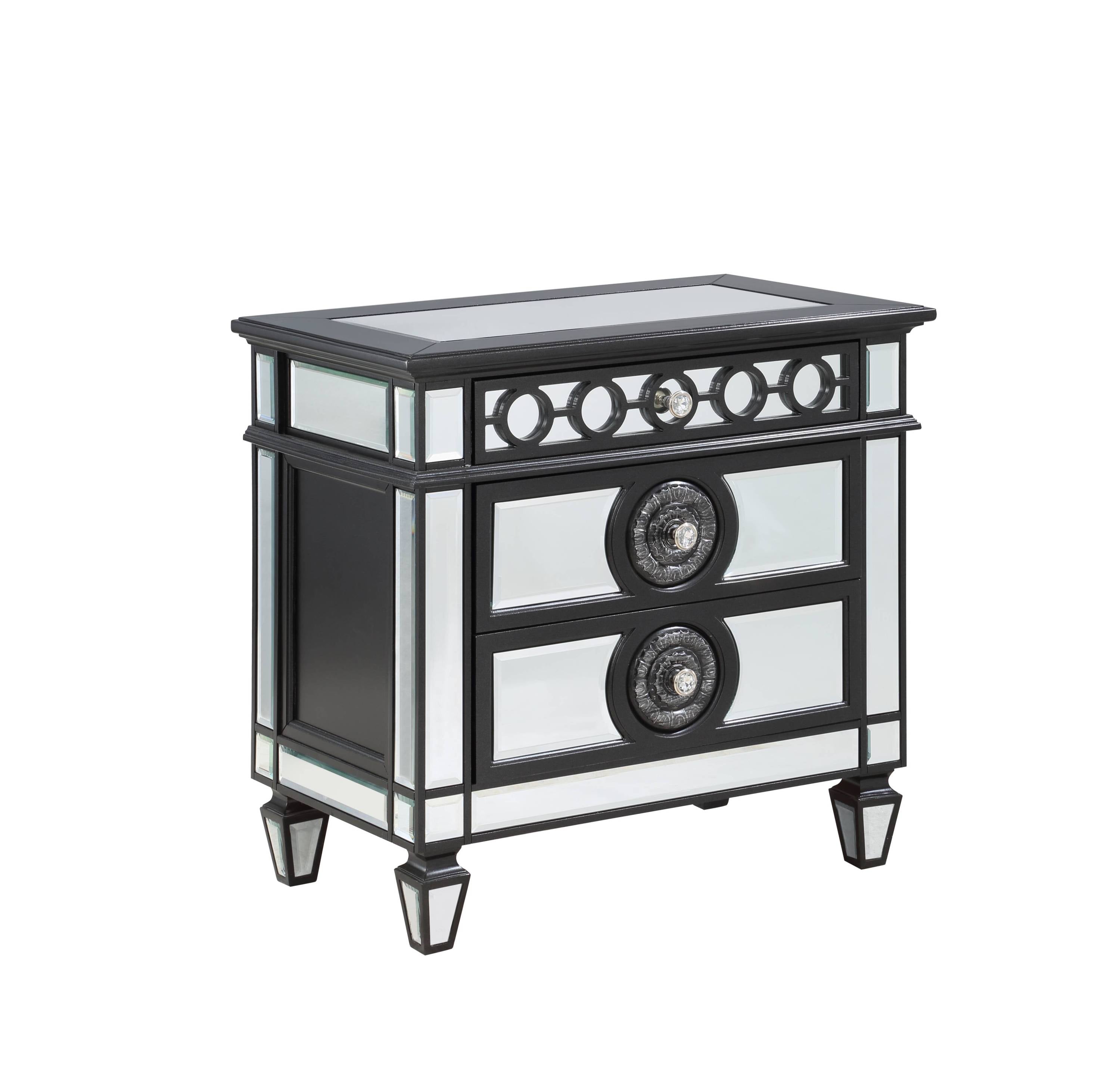 Varian II Mirrored Black Silver Nightstand - Modern Elegant Furniture