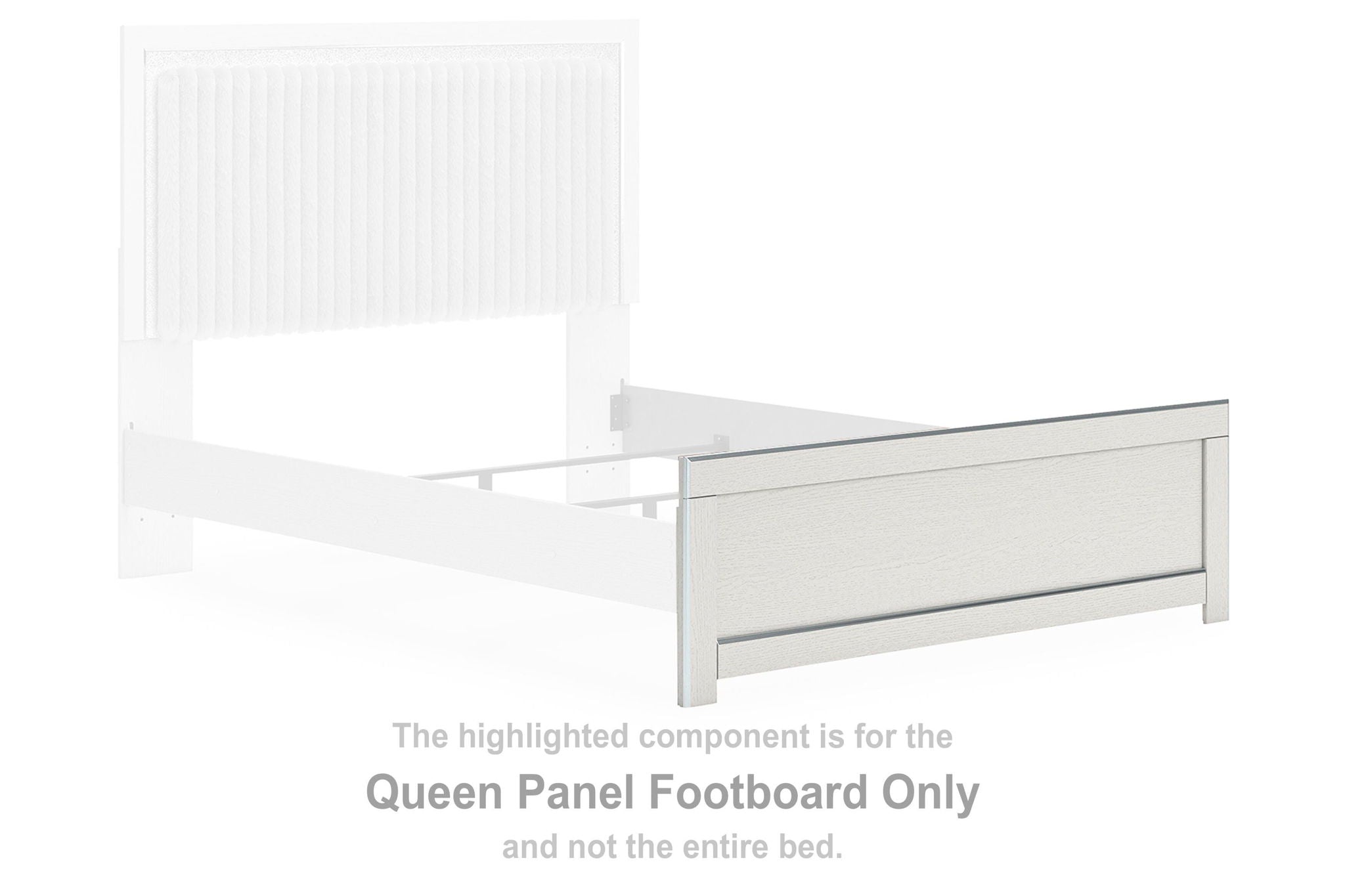 White queen panel footboard with vertical slatted panel and two horizontal rails