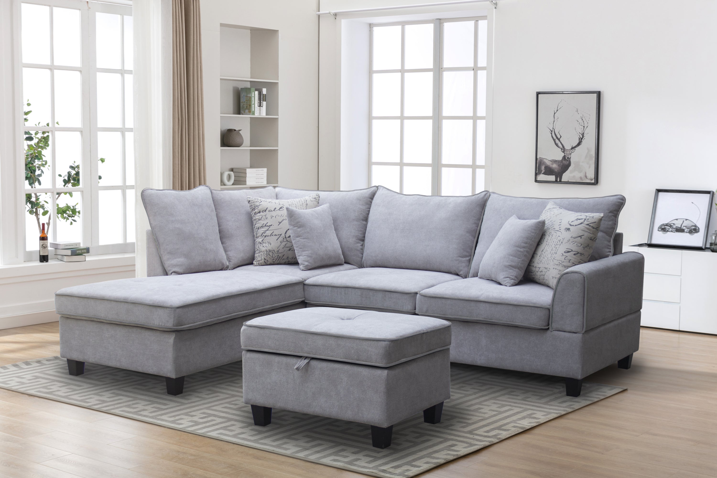 Harmony 99.5" Light Gray Sectional Sofa w/ Chaise & Ottoman