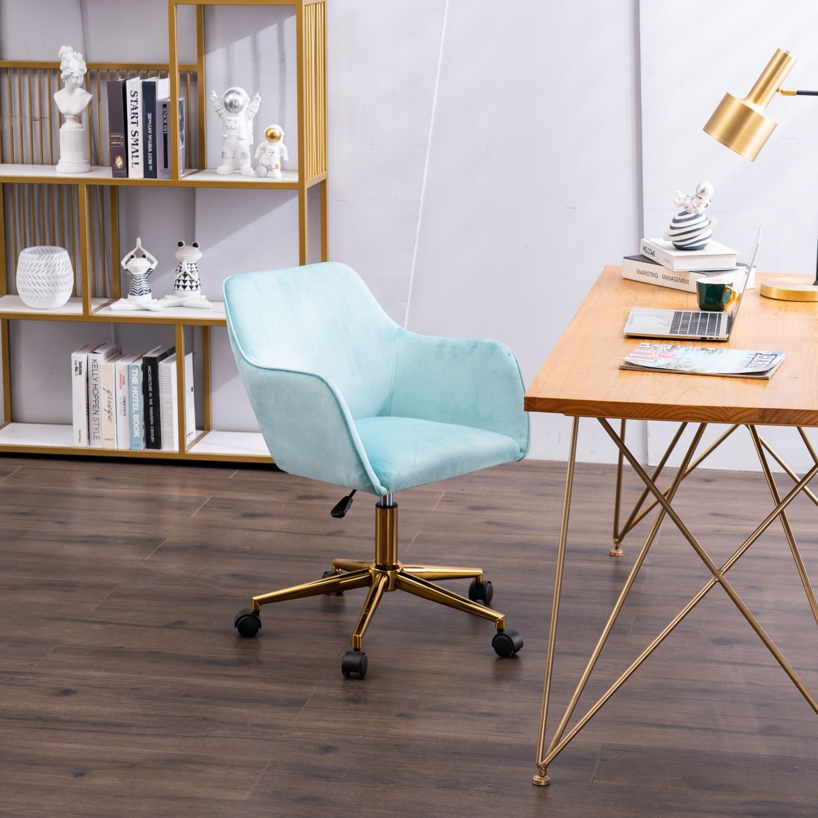 Velvet Adjustable Home Office Chair with Gold Metal Legs